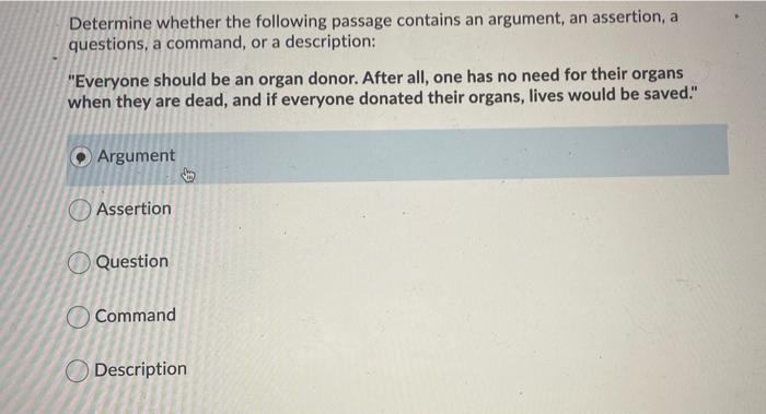 Determine whether the following passage contains