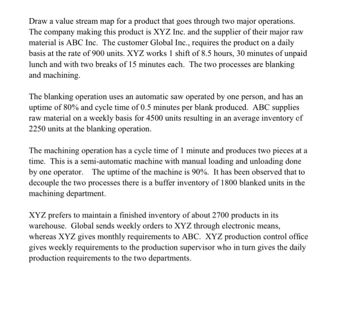 lean manufacturing Draw a value stream map for a