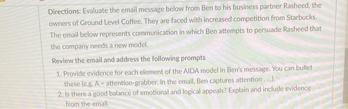 Directions: Evaluate the email message below from