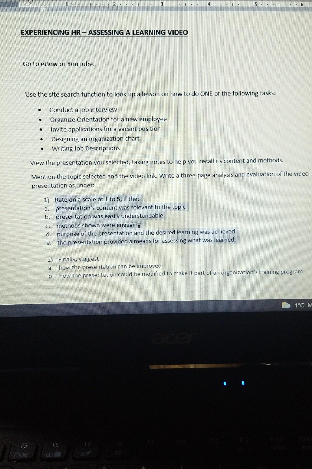 12 5 1 . 6 EXPERIENCING HR - ASSESSING A LEARNING