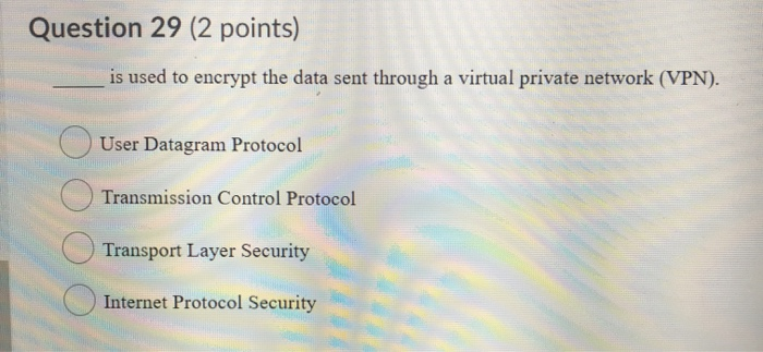 Question 29 (2 points) is used to encrypt the