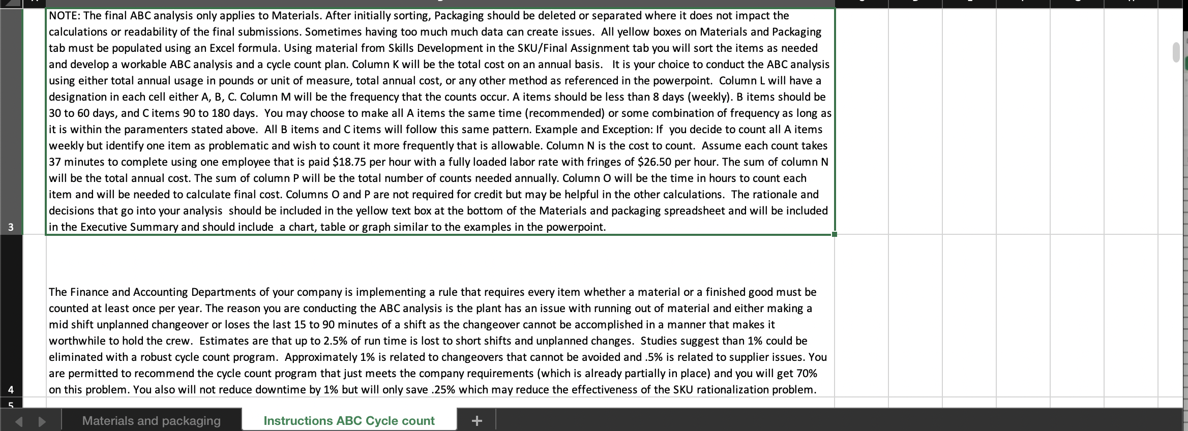 NOTE: The final ABC analysis only applies to