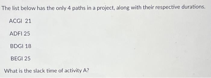 The list below has the only 4 paths in a project,