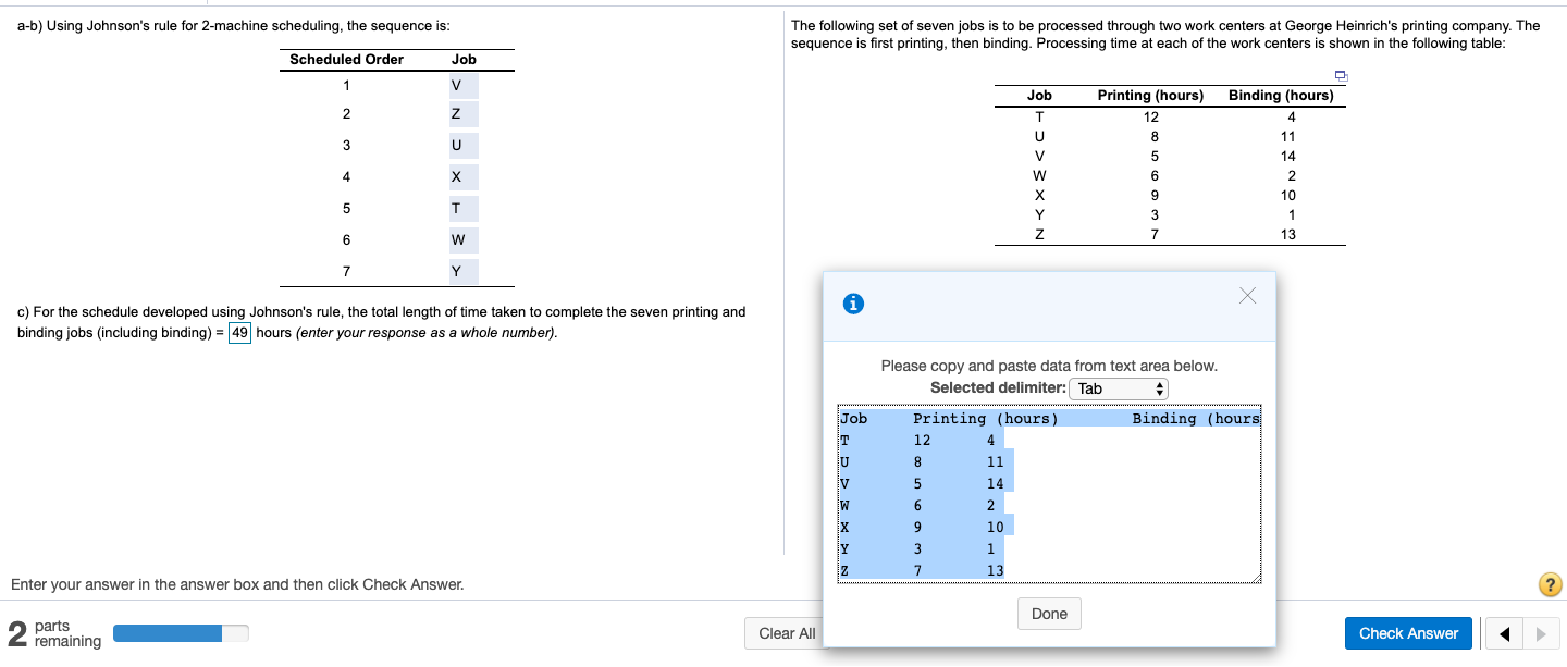 a-b) Using Johnson's rule for 2-machine