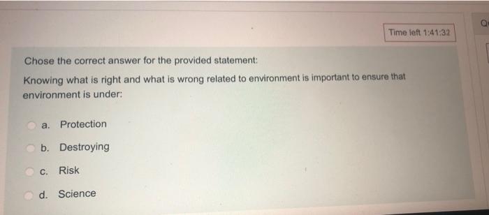 Time left 1:41:32 Chose the correct answer for