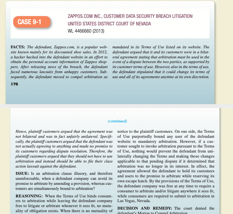 CASE 9-1 ZAPPOS.COM INC., CUSTOMER DATA SECURITY