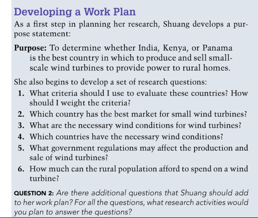 Please help with #2&3 Developing a Work Plan As a