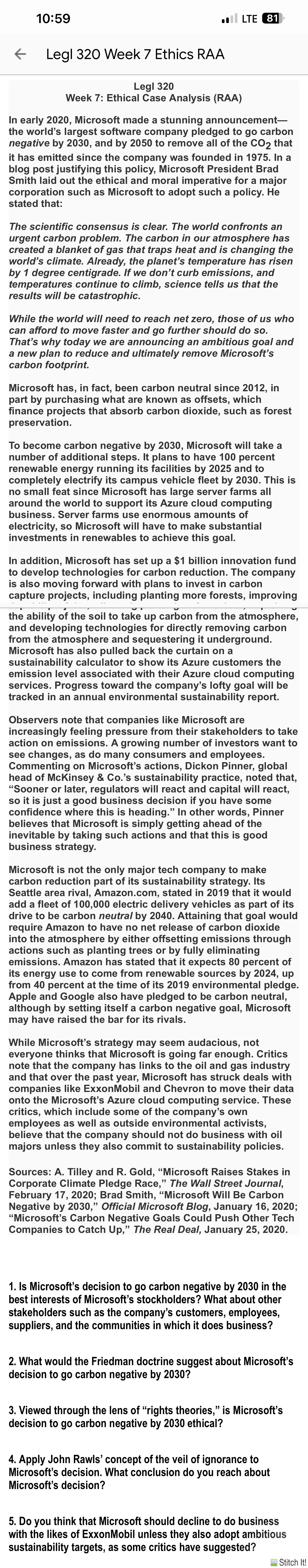 10:59 ol LTE @& < Legl 320 Week 7 Ethics RAA Legl