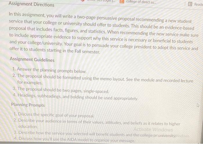 Assignment Directions E college of direct su...