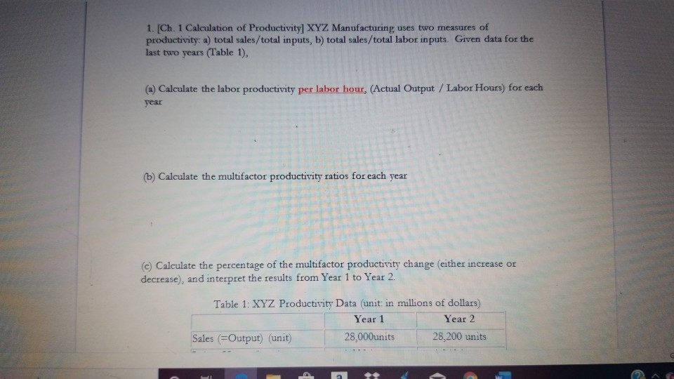 1. [Ch. 1 Calculation of Productivity] XYZ