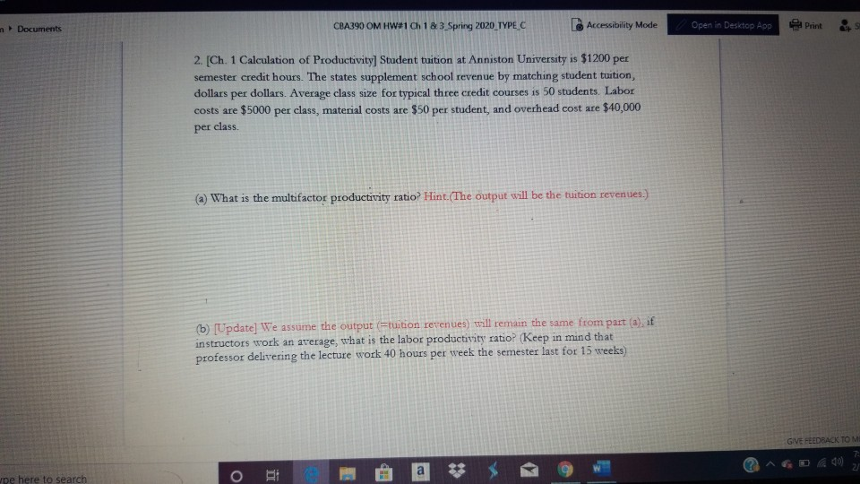 1. [Ch. 1 Calculation of Productivity] XYZ