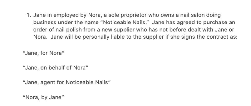 1. Jane in employed by Nora, a sole proprietor