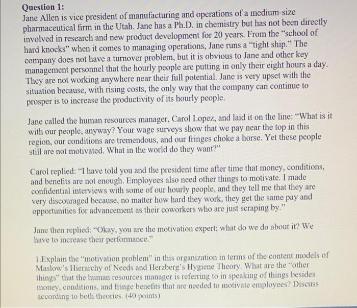 Question 1: Jane Allen is vice president of