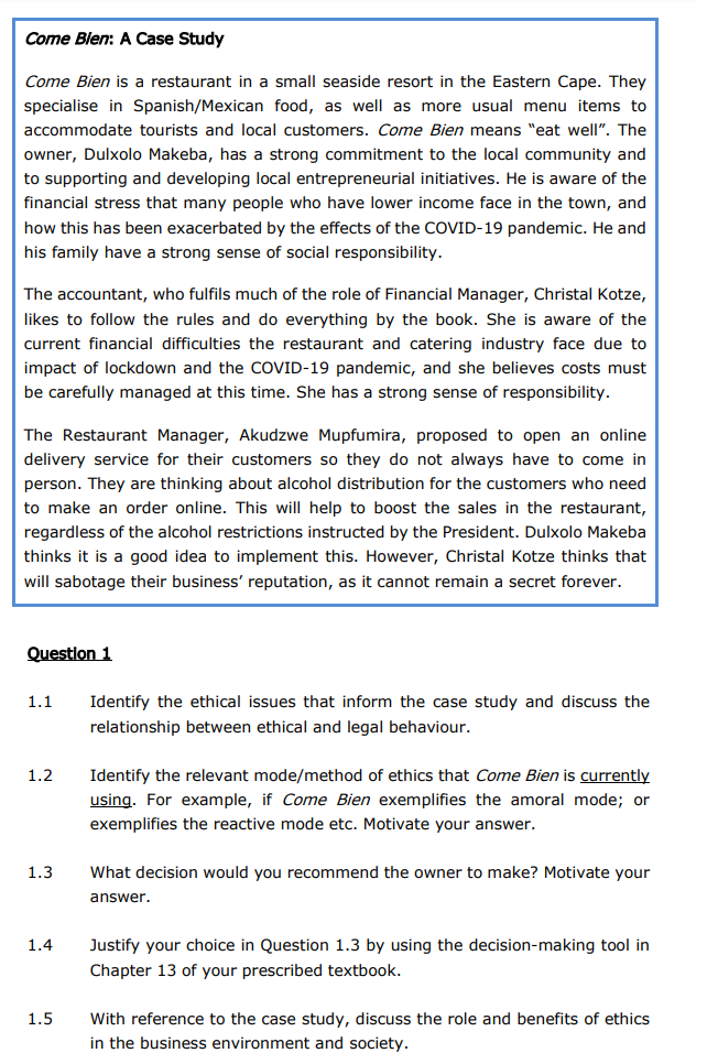 Come Bien: A Case Study Come Bien is a restaurant