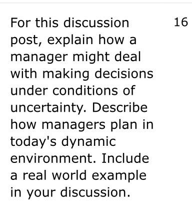 16 For this discussion post, explain how a