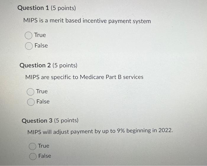 Question 1 (5 points) MIPS is a merit based