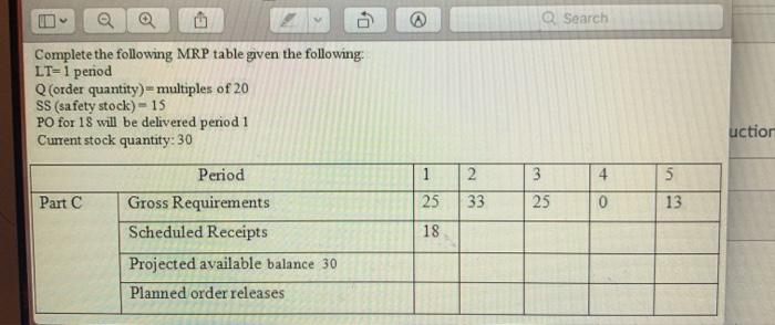 D Q Search Complete the following MRP table given
