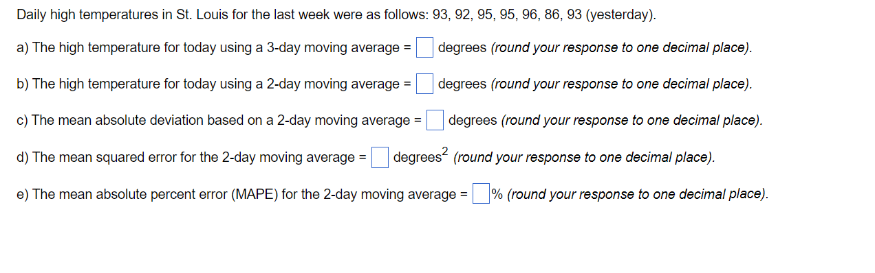 Daily high temperatures in St. Louis for the last
