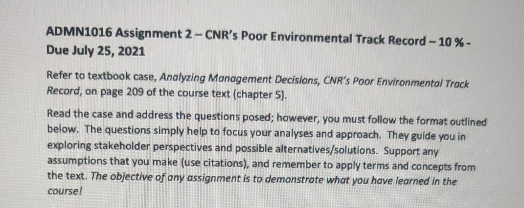 ADMN1016 Assignment 2-CNR's Poor Environmental