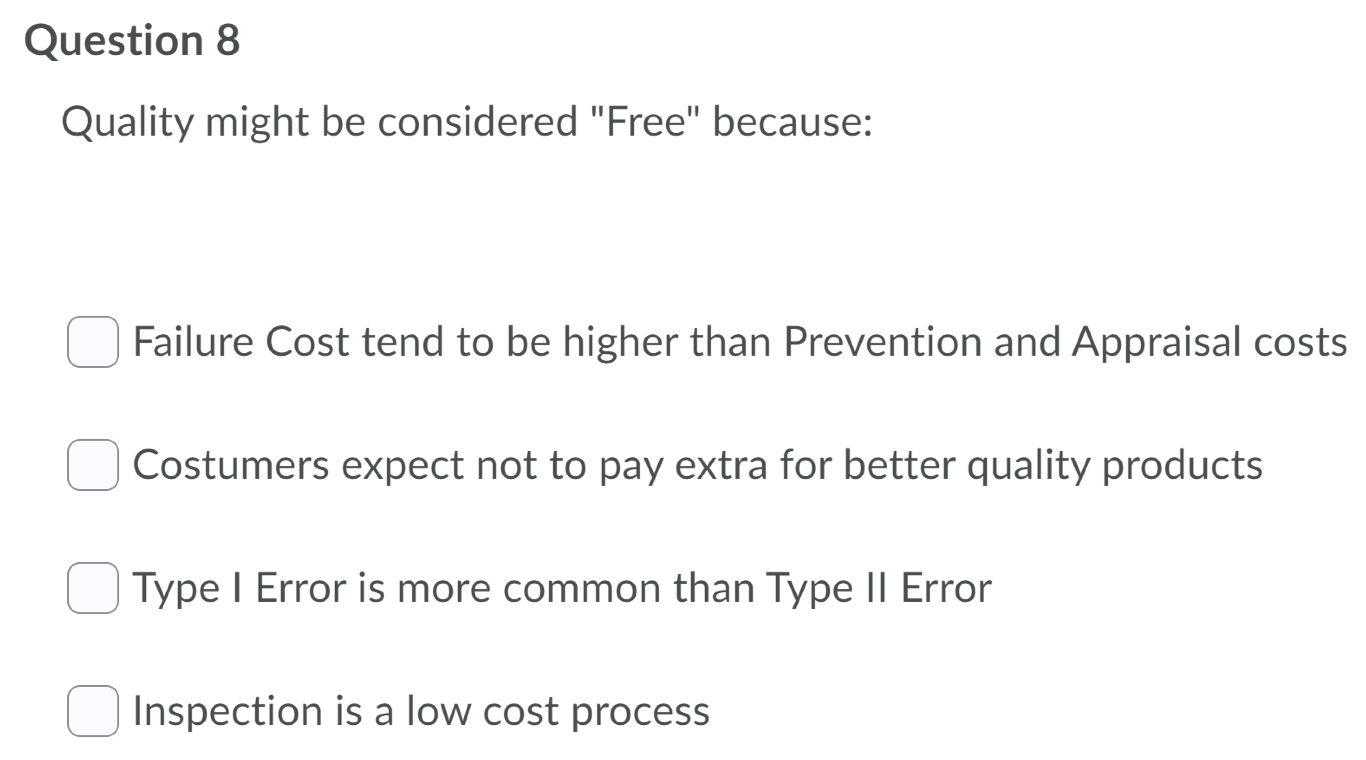 Question 8 Quality might be considered "Free"