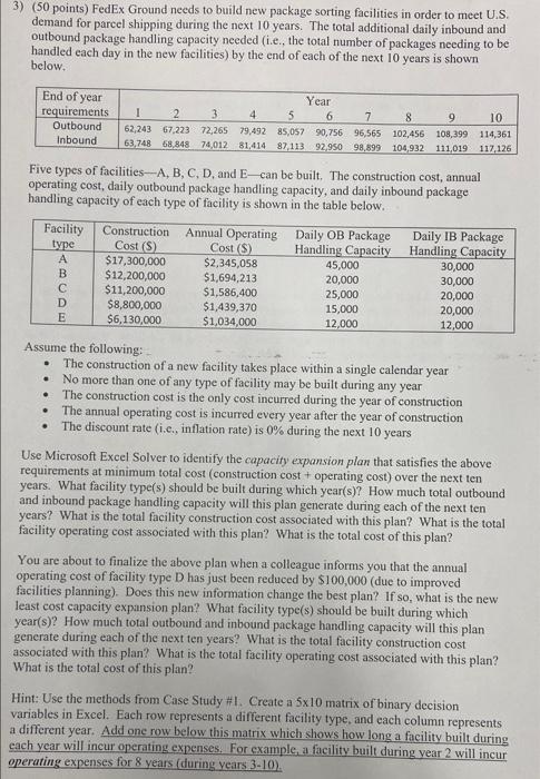 3) (50 points) FedEx Ground needs to build new