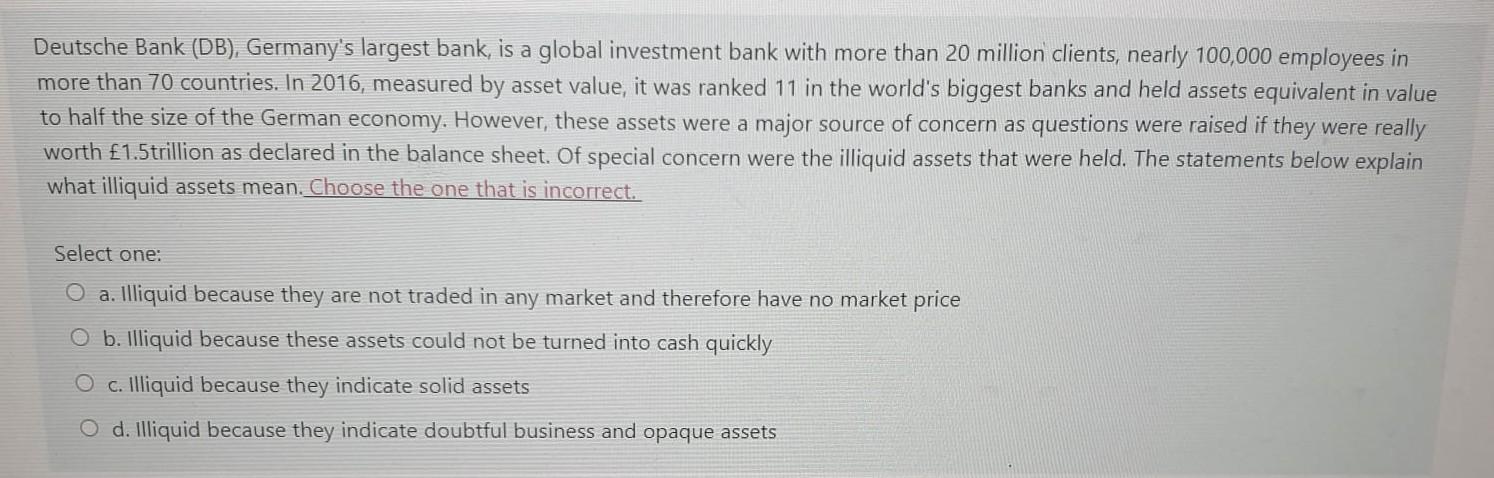 Deutsche Bank (DB), Germany's largest bank, is a