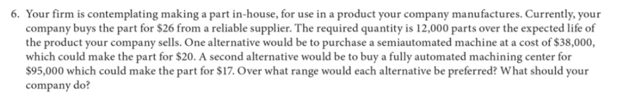 6. Your firm is contemplating making a part