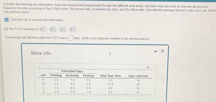Consider the following job information Each job