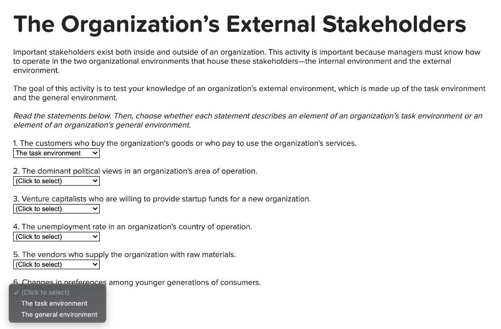 The Organization's External Stakeholders