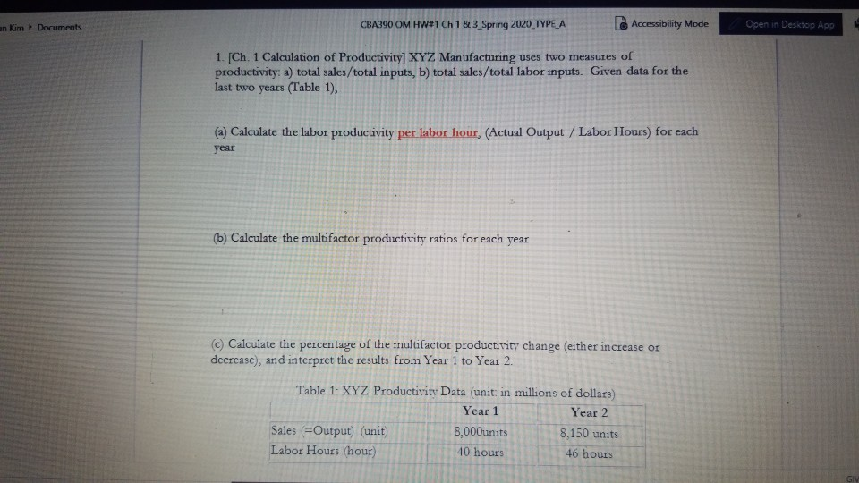 Accessibility Mode an Kim CBA390 OM HW#1 Ch 1 &