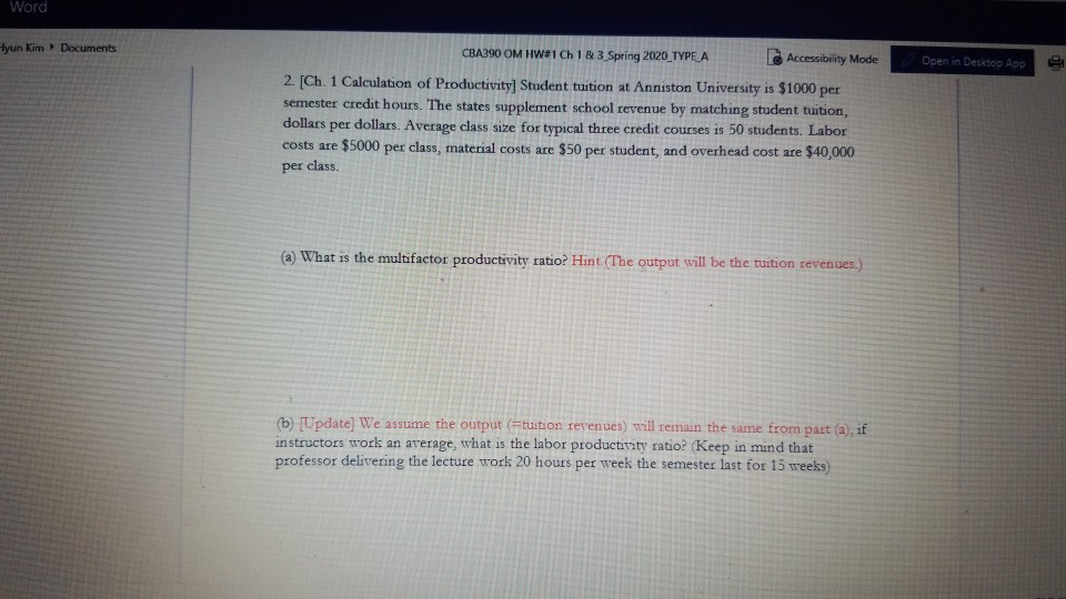 Accessibility Mode an Kim CBA390 OM HW#1 Ch 1 &