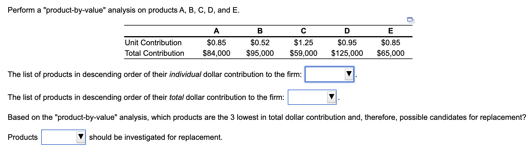 Perform a "product-by-value" analysis on products