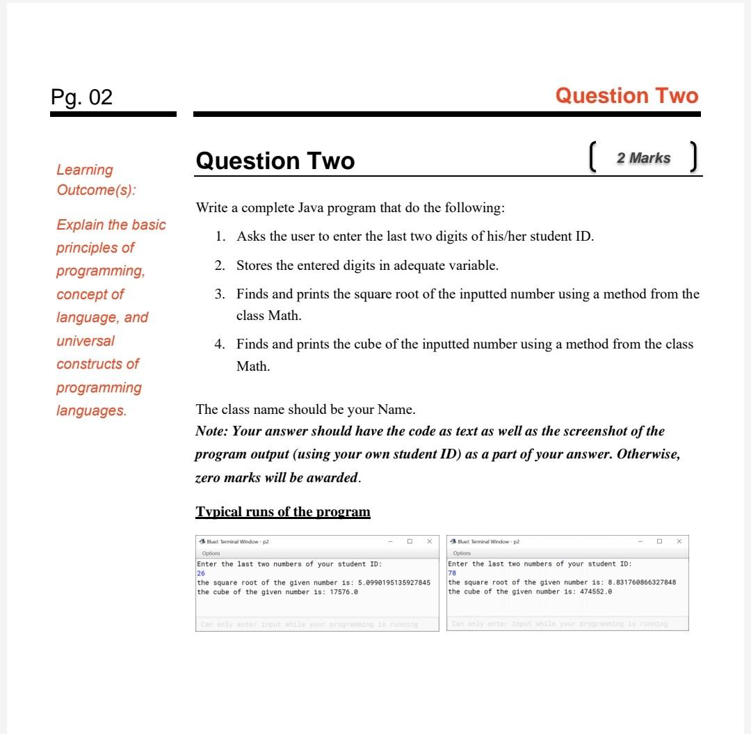 Pg. 02 Question Two Question Two 2 Marks )