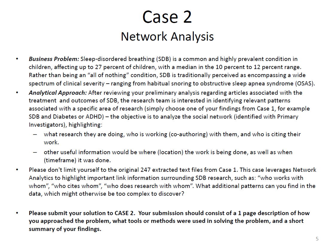 Case 2 Network Analysis Business Problem: