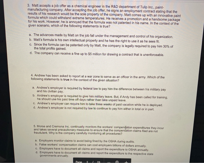 3. Matt accepts a job offer as a chemical