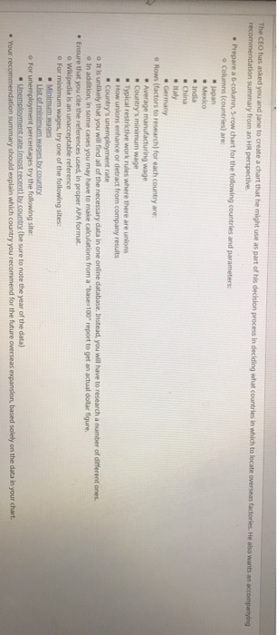 The CEO has asked you and Jane to create a chart