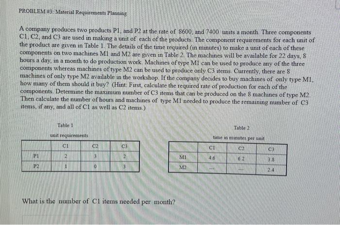 PROBLEM #3. Material Requirements Planning A