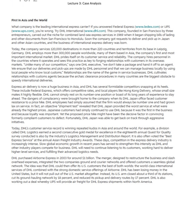 Lecture 3: Case Analysis First In Asia and the