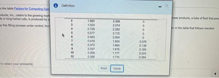 6 Definition to the table Factors for Computing