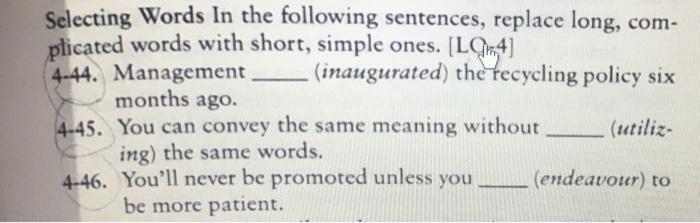 Selecting Words In the following sentences,