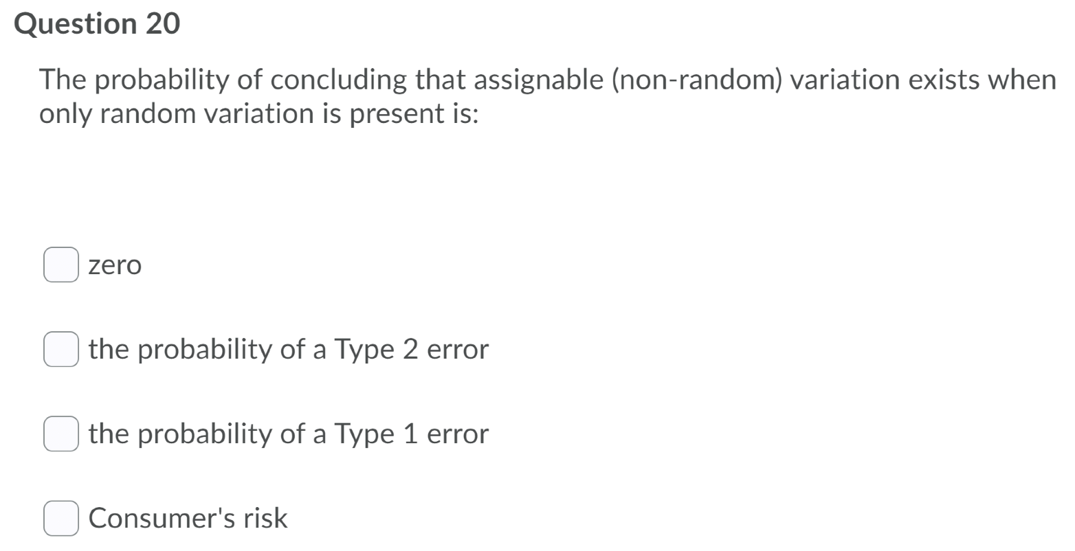 Question 20 The probability of concluding that