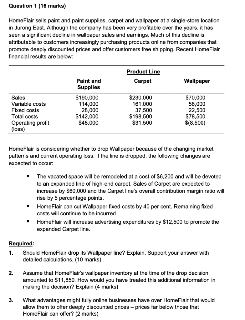 Question 1 (16 marks) Home Flair sells paint and