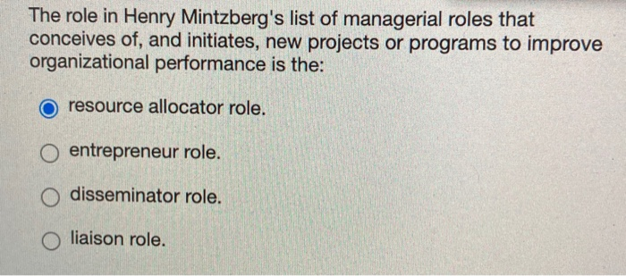 The role in Henry Mintzberg's list of managerial