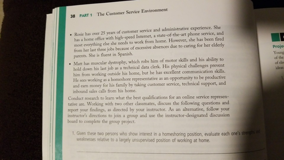 38 PART 1 The Customer Service Environment Proje