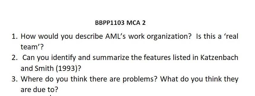 BBPP1103 MCA 2 1. How would you describe AML's