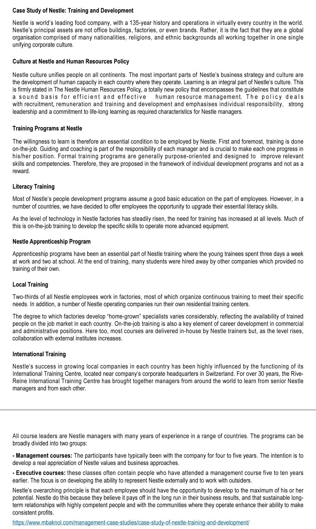 Case Study of Nestle: Training and Development