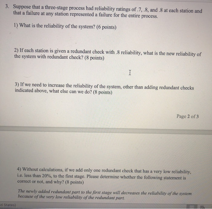 3. Suppose that a three-stage process had