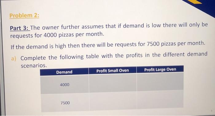 Problem 2: Part 3: The owner further assumes that