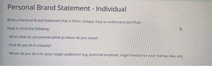 Personal Brand Statement - Individual Write a