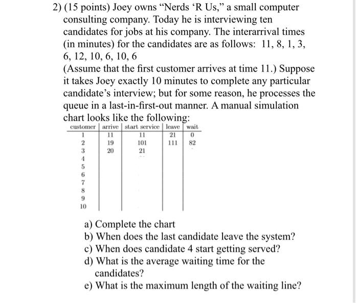 can you solve me this in xcel or paper 2) (15